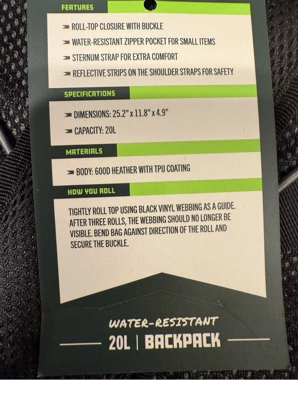 NWT QUEST 20L Wayer Resistent Backpack